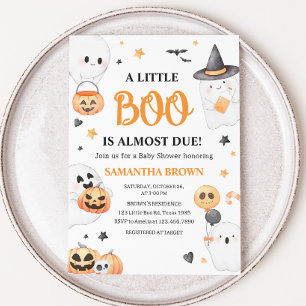 Convite Festa de Bebê Little Boo Halloween Fantasma Laranj