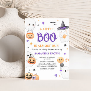 Convite Festa de Bebê Little Boo Halloween Ghost Roxo
