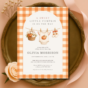 Convite Festa de Bebê Little Pumpkin Clothesline Gingham