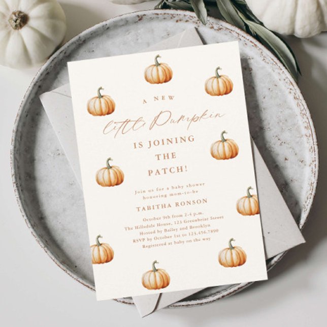 Convite Festa de Bebê Little Pumpkin Patch Outono (Hand-painted little pumpkin patch baby shower invitations.)