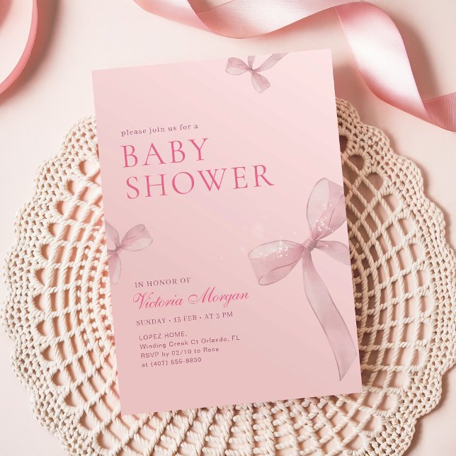Convite Festa de Bebê Menina com Laço Rosa (Criador carregado)
