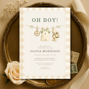 Convite Festa de Bebê Menino Oh Boy Woodland Clothesline X