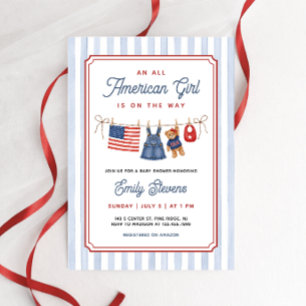 Convite Festa de Bebê Patriótica Menina Americana