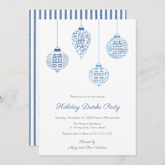 Convite Festa De Bebidas De Ornamento De Feriados Brancos  (Frente/Verso)