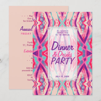 Convite Festa de Bebidas Jantadas Púrpura de Aqua Boho Chi