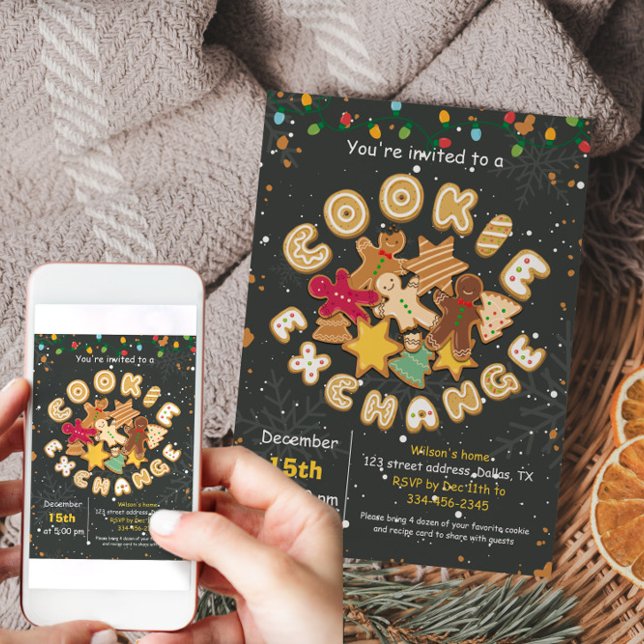 Convite Festa de Biscoito de Bolachas de Natal (Christmas Cookie Exchange Gingerbread Party Invitation)