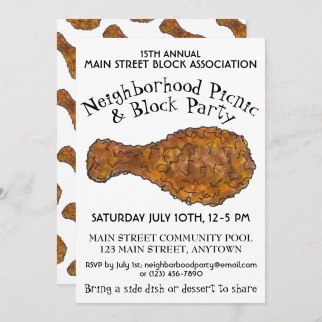 Convite Festa de Bloco de Cookout de Picnic Perna de Galin (Frente/Verso)