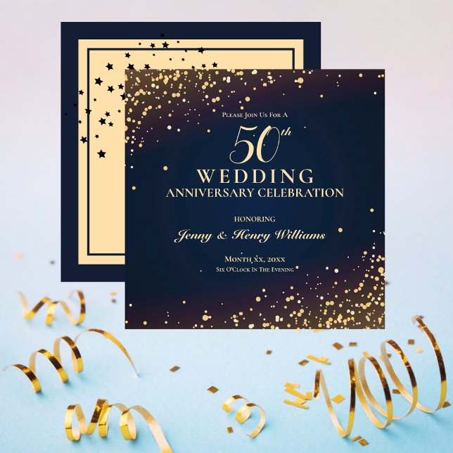 Convite Festa de Bodas de Ouro de 50 Anos (Golden 50th Wedding Anniversary Party Invitation)