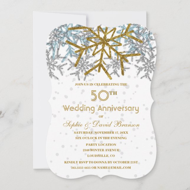 Convite Festa de Bodas de Ouro de 50 anos Winter Silver Go (Frente)