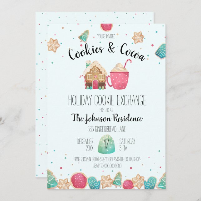 Convite Festa de Bolachas de Férias Azuis e Bolachas de Ca (Frente/Verso)