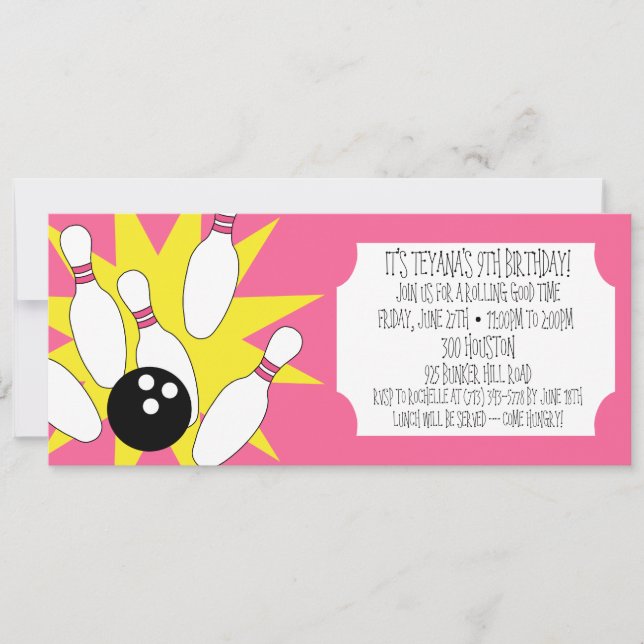 Convite Festa de Boliches de Boas Horas Rosa Berry (Frente)
