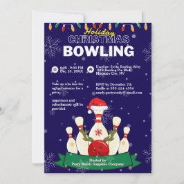 Convite Festa de Boliches de Natal Férias Azul e Neve Verd