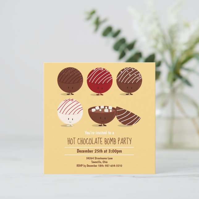 Convite Festa de Bomba de Chocolate Quente (Em pé/Frente)