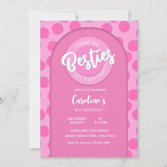 Convite Festa de boneca Rosa, Aniversário de Garota (Frente)