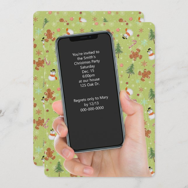 Convite Festa de boneco de neve de Natal e pão de gengibre (Frente/Verso)