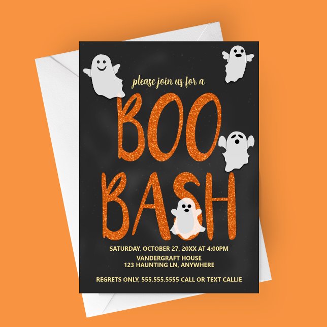 Convite Festa de Boo Bash Halloween (Boo Bash | Cute Flying Ghosts | Halloween Party Invitation)