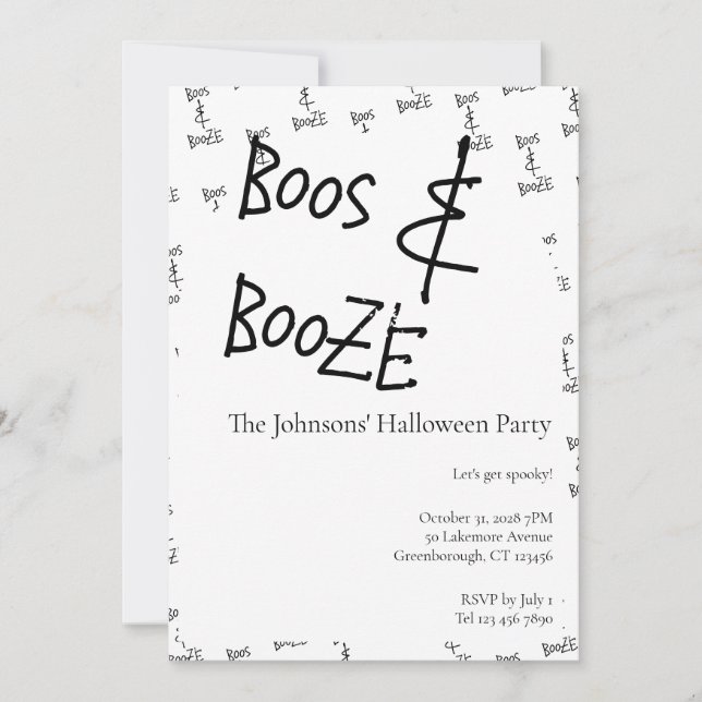 Convite Festa de Boos e Booze Halloween Mínima (Frente)