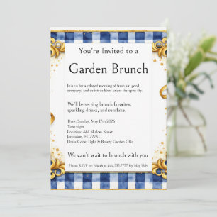 Convite Festa de Brunch ao Ar Livre Dourado Azul Branco Xa