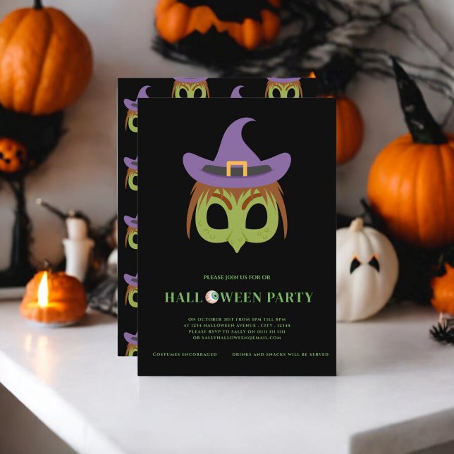 Convite festa de bruxa fantasma das crianças de halloween (kids costume spooky witch halloween party invitation )