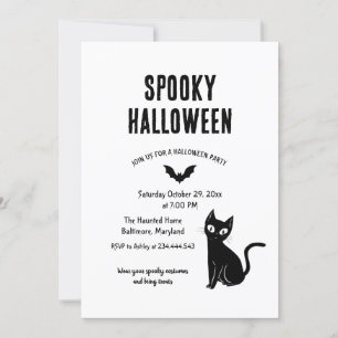 Convite Festa de Bruxas de Gato de Halloween Spooky