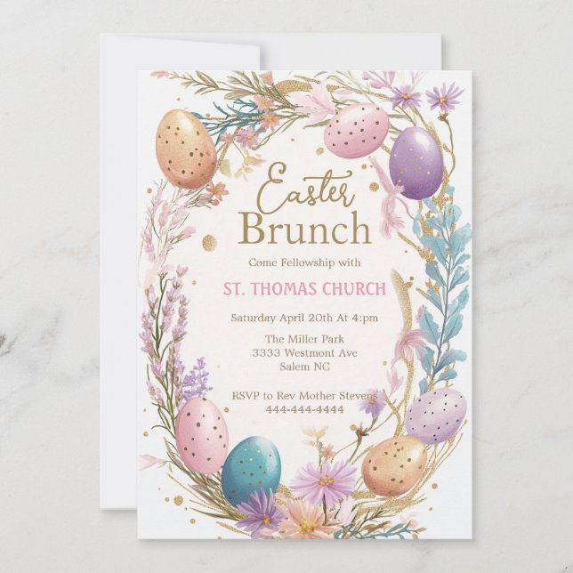 Convite Festa de caçada aos ovos de brunch de Páscoa Pásco (Frente)