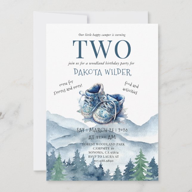 Convite Festa de Campsite do segundo aniversário Feliz (Frente)