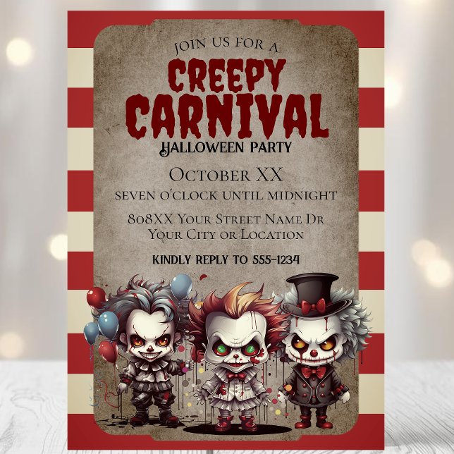 Convite Festa de Carnaval de Halloween com Palhaços Assust (Criador carregado)