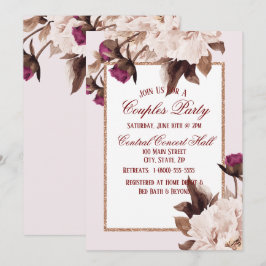 Convite Festa de Casais Florais de Peony Watercolor Rosa