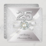 Convite Festa de Casamento 25 Pearl Silver<br><div class="desc">Festa Elegante de 25 de Casamento de Aniversário. Lace de Prata Branca,  números de diamante prateado.</div>