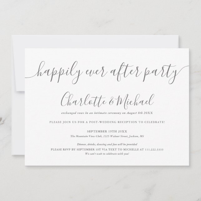 Convite Festa de Casamento Cinza e Branco Felizes para Sem (Frente)