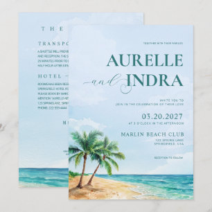 Convite Festa de Casamento com QR de Verão na Praia Azul e