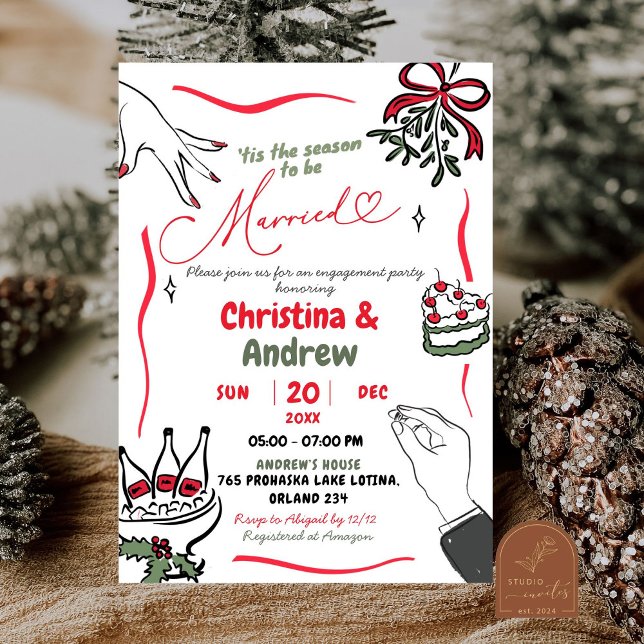 Convite Festa de Casamento Desenhada à Mão de Natal (Criador carregado)