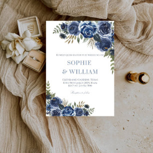 Convite Festa de casamento Elegante Preta e Azul Rosa