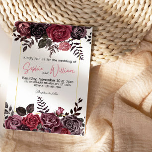 Convite Festa de casamento Elegante Preto e Rosas vermelha