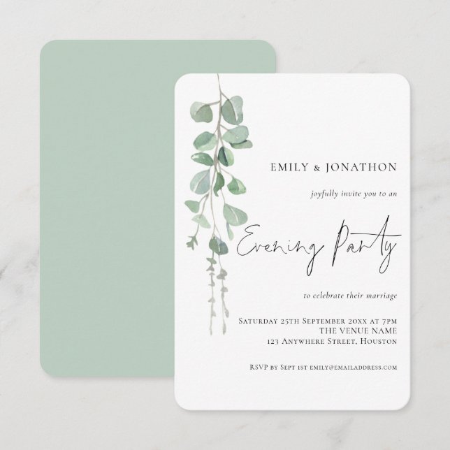 Convite Festa de Casamento Eucalyptus Watercolor (Frente/Verso)