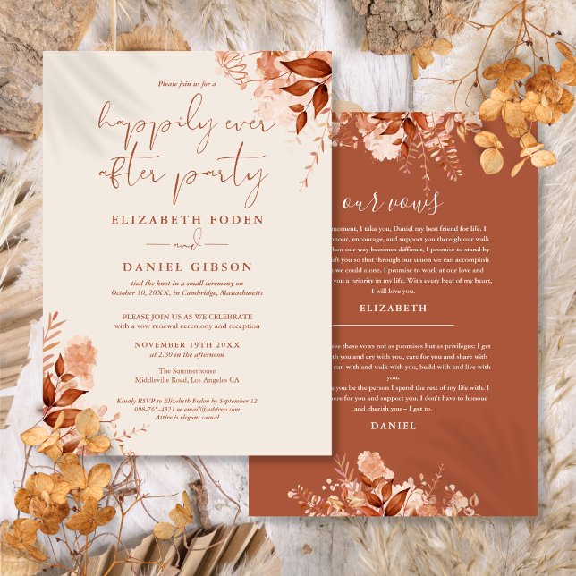 Convite Festa de Casamento Feliz para Sempre (Fall Happily Ever After Party Wedding Vows Invitation)