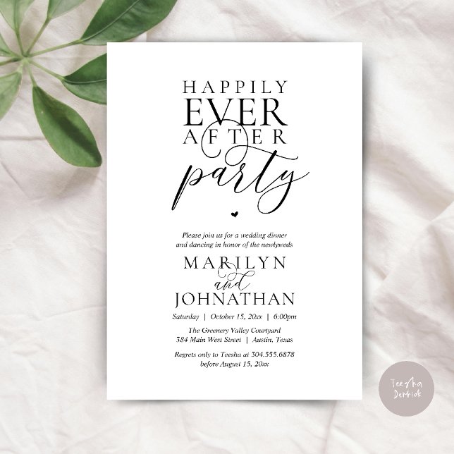 Convite Festa de Casamento Fim Feliz Jantar Fuga (Happily Ever After Party Wedding Elopement Dinner Dancing Invitation Card in Black and white)