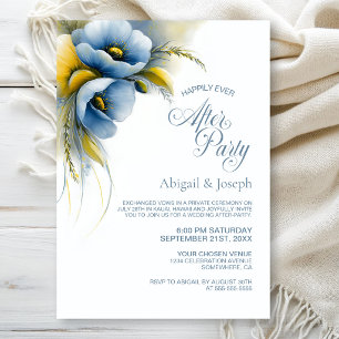 Convite Festa de Casamento Floral Azul e Amarelo Depois da