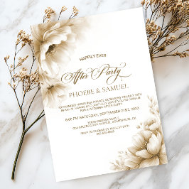 Convite Festa de Casamento Floral Neutra Rústica Após a Ce