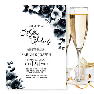 Convite Festa de Casamento Floral Preto e Branco Após a Ce