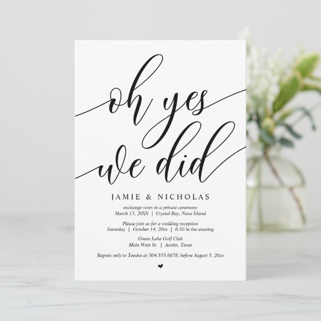 Convite Festa de Casamento Furtivo, Oh Sim, Nós Fizemos (Em pé/Frente)