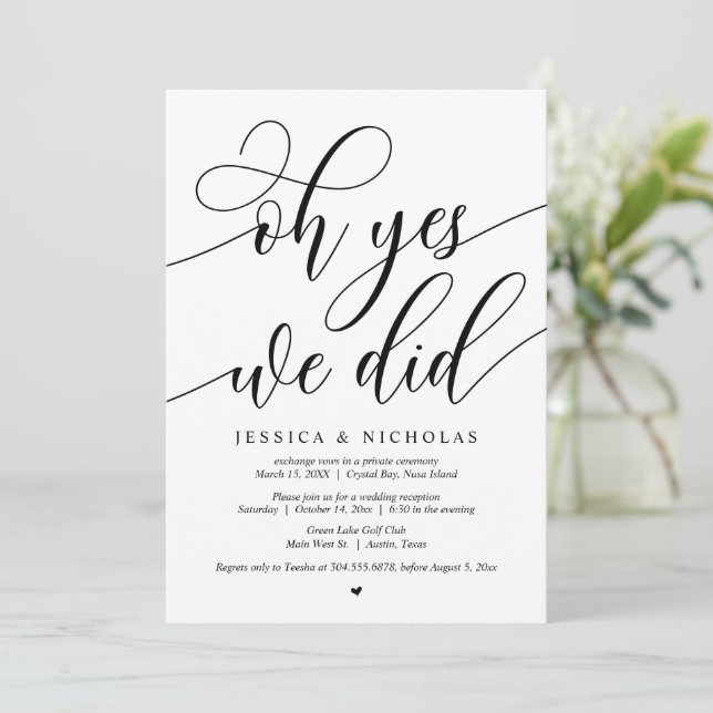 Convite Festa de Casamento Furtivo, Oh Sim, Nós Fizemos Co (Em pé/Frente)
