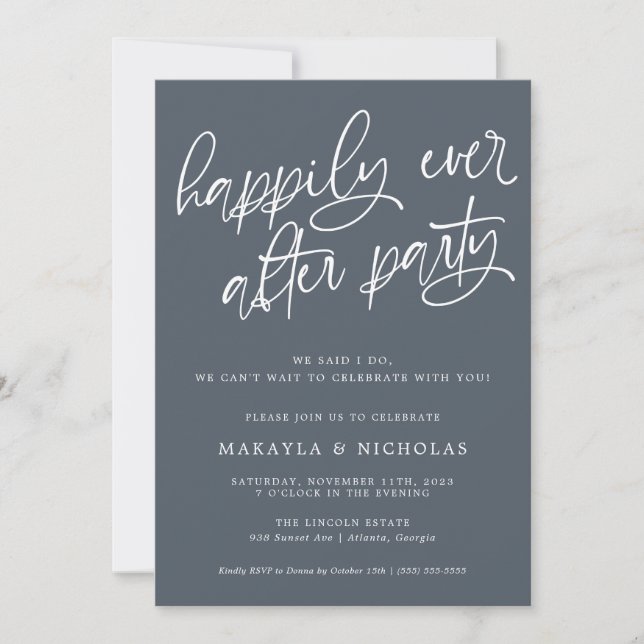 Convite Festa de Casamento Navy Happily Ever After (Frente)