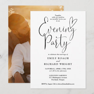 Convite Festa de Casamento Noturna com Foto em Preto e Bra