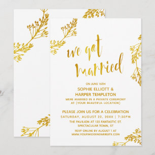 Convite Festa de Casamento Pós-Casamento Dourado e Branco