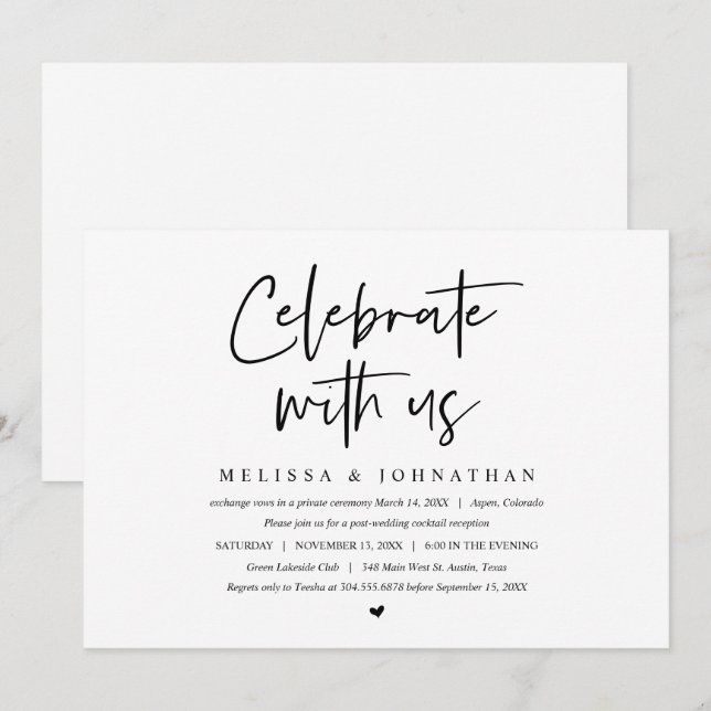Convite Festa de Casamento Reservado, Celebre connosco (Frente/Verso)