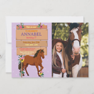 Convite Festa de Cavalo Fotográfico Convidar Púrpura de Pô