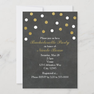Convite Festa de Celebração com Confetes Branco e Dourado