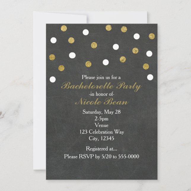 Convite Festa de Celebração com Confetes Branco e Dourado  (Frente)