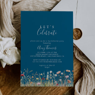 Convite Festa de celebração da flor selvagem boho Navy Bli